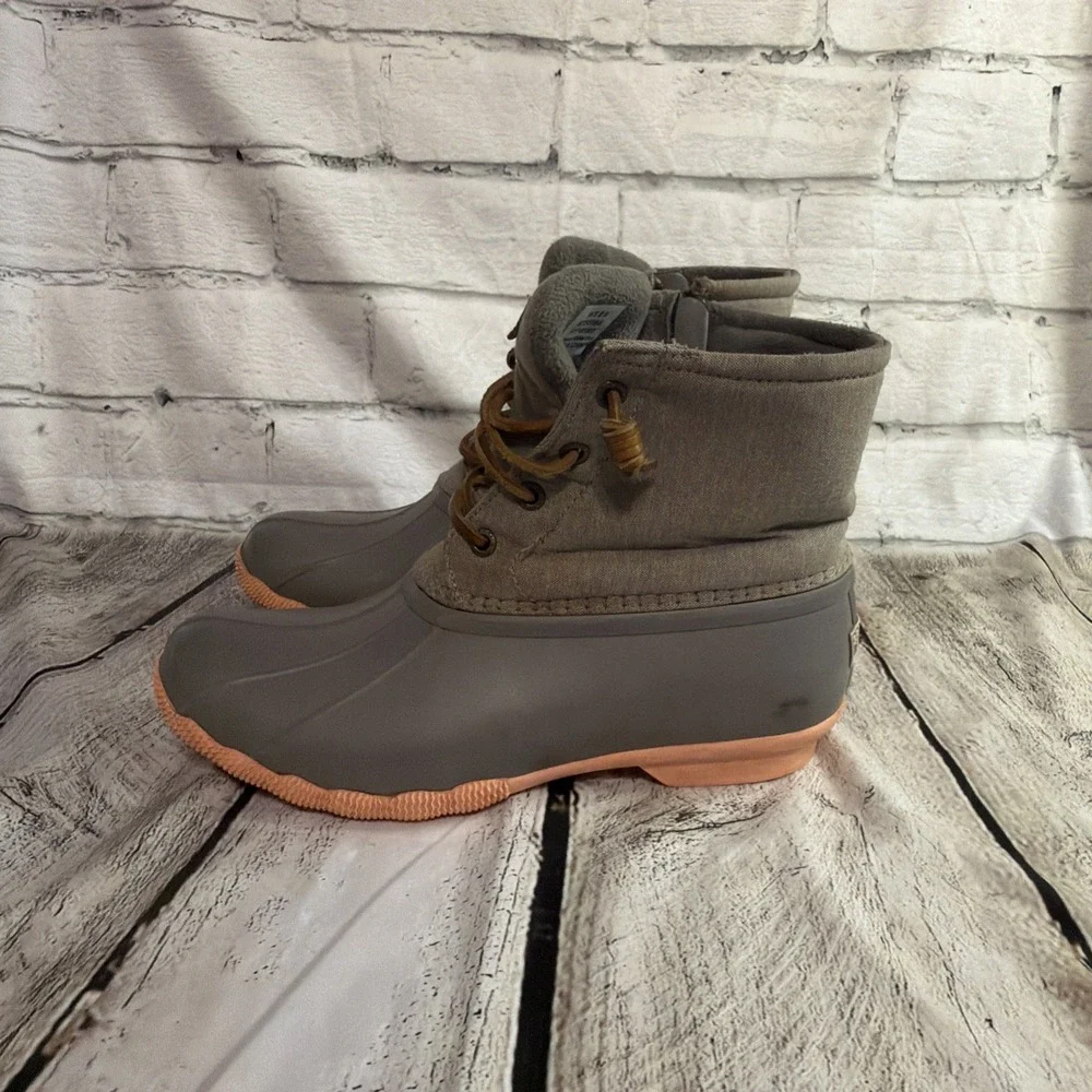 Sperry Womens Top-Sider Saltwater Rain Duck Boots Waterproof Size 8 Gray Pink